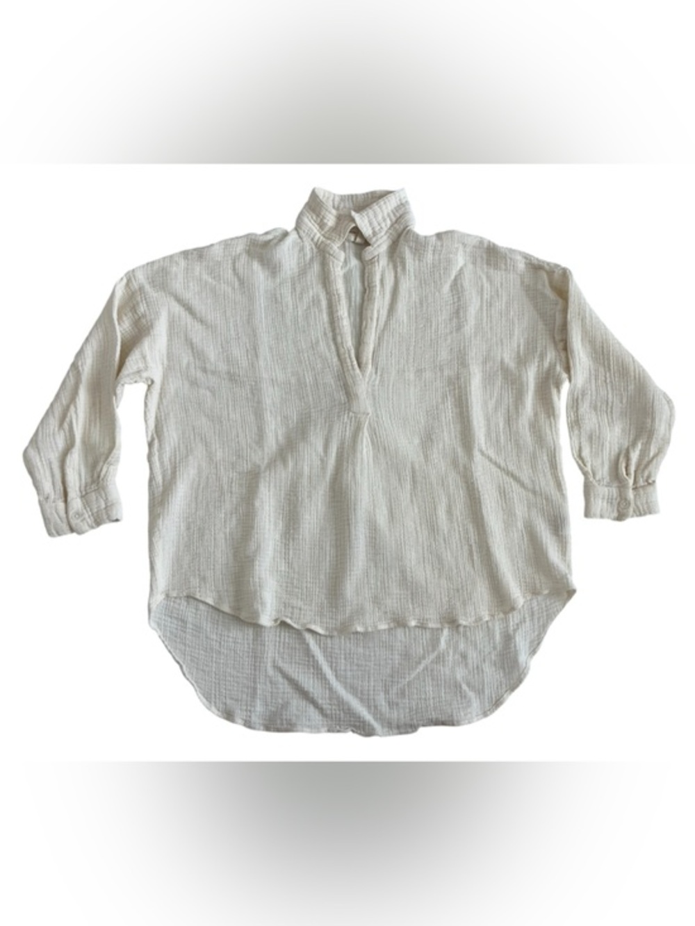 Laude the Label waffle knit Cream Split-Neck Textured Blouse